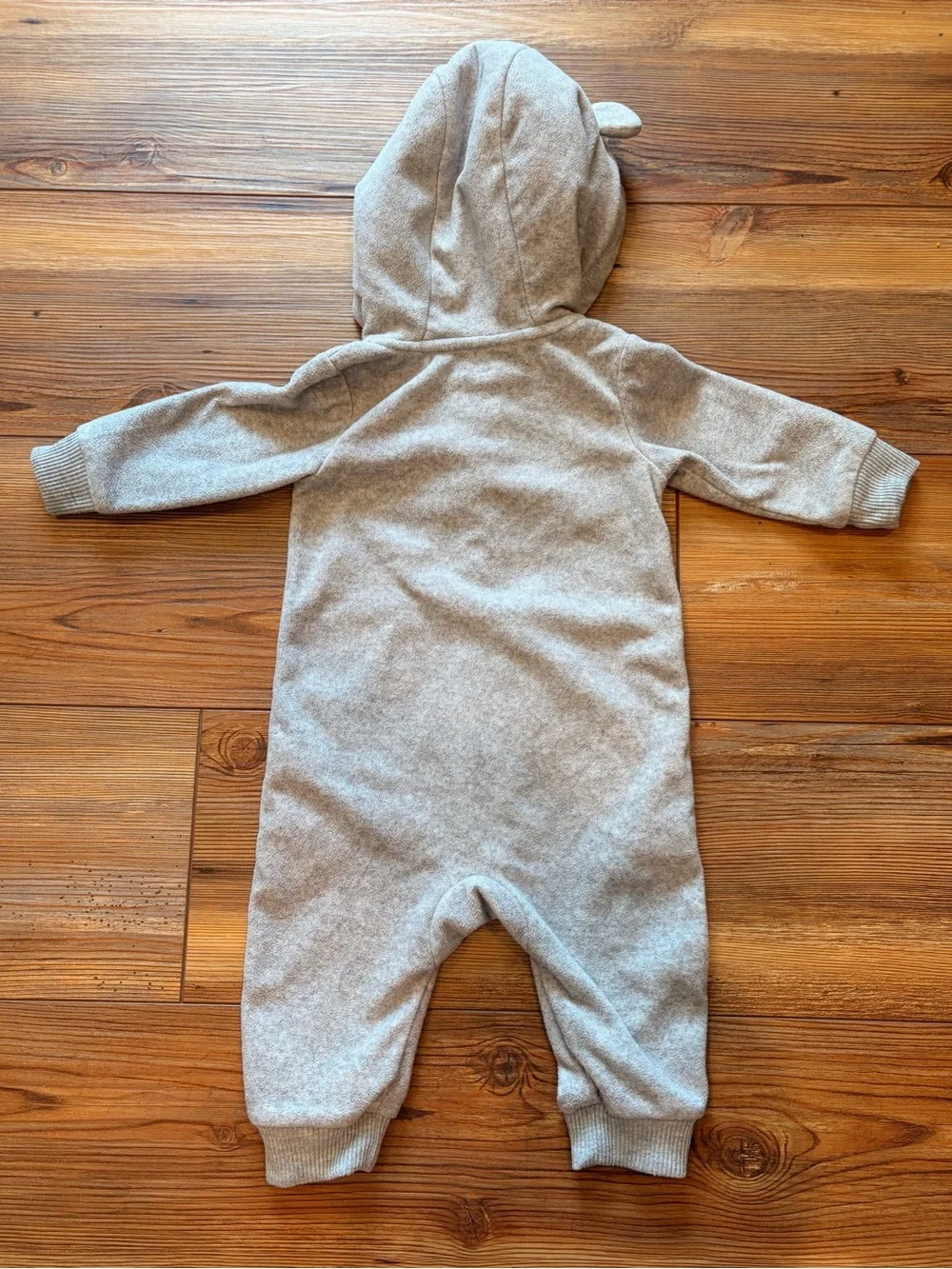 3 Carters 6 Months Cozy Baby Hooded Fleece Rompers - Gray/Tan Bears & Moose